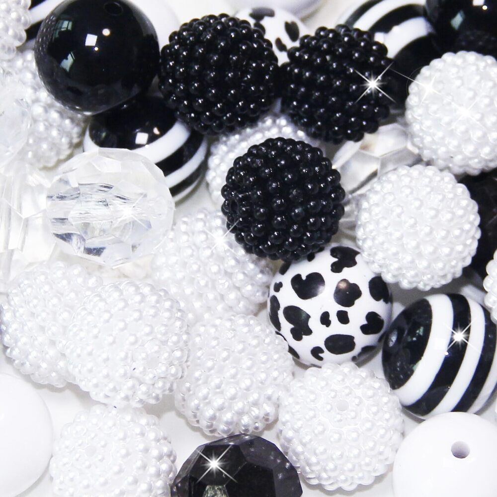 5278 48 Pcs 20mm Beads for Pens Bubblegum Beads Black White Crystal Acrylic